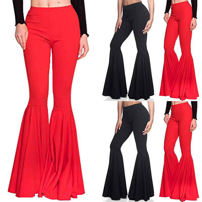 Įprastos rudeninės kelnės Elegantiškos solidžios moteriškos kelnės, apatinės poliesterio, elastingos jogos ilgos plačios kojos, madingos aukštu juosmeniu