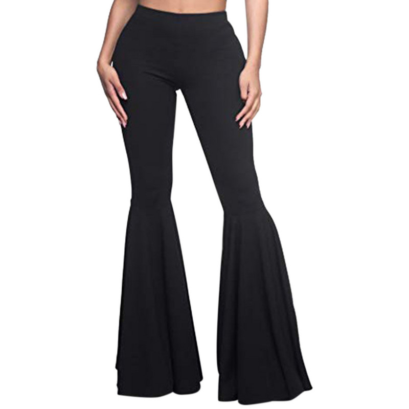 Įprastos rudeninės kelnės Elegantiškos solidžios moteriškos kelnės, apatinės poliesterio, elastingos jogos ilgos plačios kojos, madingos aukštu juosmeniu