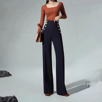 Γυναικεία κομψά ίσια παντελόνια μόδας Vintage Γυναικεία Παντελόνια Ψηλόμεση Κορεάτικα 2023 Άνοιξη Φθινόπωρο Φαρδύ πόδι Γυναικείο K62