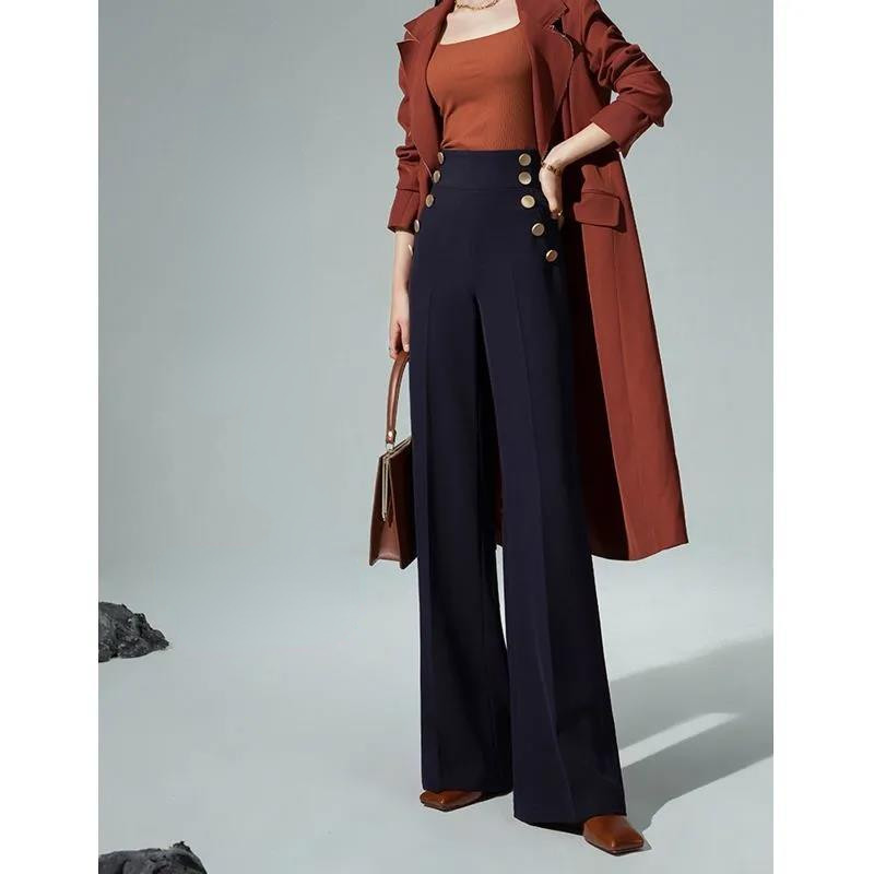 Sieviešu elegantas, taisnas bikses, modes retro stila biroja apģērbs. Sieviešu bikses ar augstu vidukli, korejiešu, 2023. gada pavasaris, rudens, platas kājas, sievietes K62