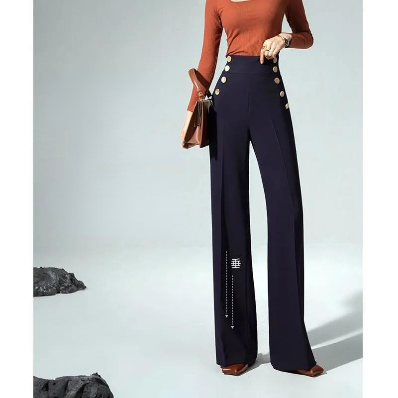 Sieviešu elegantas, taisnas bikses, modes retro stila biroja apģērbs. Sieviešu bikses ar augstu vidukli, korejiešu, 2023. gada pavasaris, rudens, platas kājas, sievietes K62