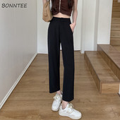 Egyenes, hétköznapi nadrágok női magas derekú, bő, elegáns nyári nadrágok, női, szüreti, egyszerű, masszív koreai stílusban mindennap