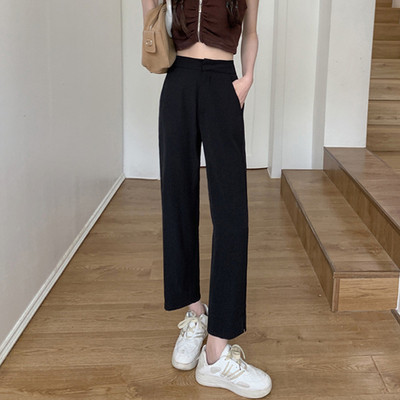 Egyenes, hétköznapi nadrágok női magas derekú, bő, elegáns nyári nadrágok, női, szüreti, egyszerű, masszív koreai stílusban mindennap