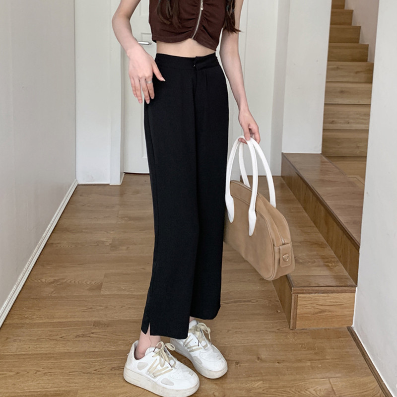 Egyenes, hétköznapi nadrágok női magas derekú, bő, elegáns nyári nadrágok, női, szüreti, egyszerű, masszív koreai stílusban mindennap