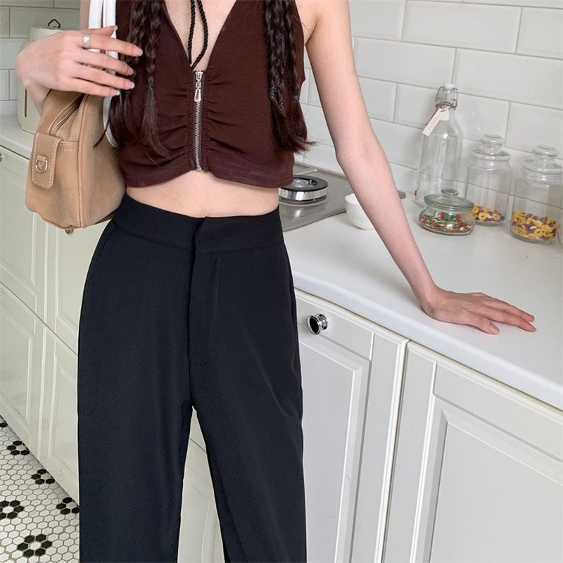 Egyenes, hétköznapi nadrágok női magas derekú, bő, elegáns nyári nadrágok, női, szüreti, egyszerű, masszív koreai stílusban mindennap