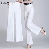 Ledus zīda pārklājums, vienkrāsains uzvalks bikses sievietēm pavasaris un vasara mode ar augstu vidukli Savienojamas kabatas, brīvas deviņu punktu mikro uzplaiksnītas bikses