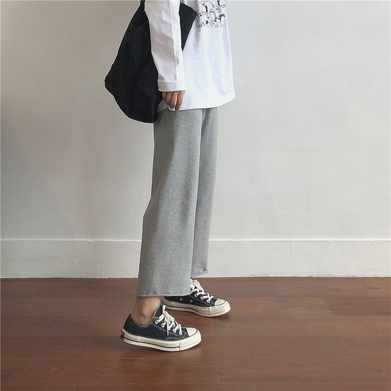 Masszív nadrágok női széles szárú elasztikus derékkötés Új laza, egyszerű iskolás lányok, légáteresztő puha, rugalmas, összjátékos Ulzzang divatos