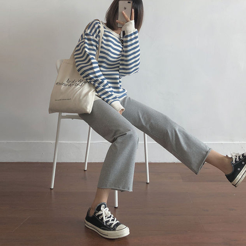 Masszív nadrágok női széles szárú elasztikus derékkötés Új laza, egyszerű iskolás lányok, légáteresztő puha, rugalmas, összjátékos Ulzzang divatos