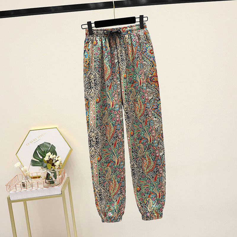 Brīvs elastīgs viduklis Pavasaris Vasara Plānas Aplikācijas Kabatas Šņorējamas Sieviešu Apģērbs Kamuflāža Ikdienas Bohemia Bikses Līdz potītēm