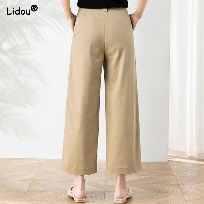 Egyenes zsebek Cipzárak Gomb Szilárd divat Alkalmi laza, magas derekú Egyszerűség széles lábszár lábszárig érő nadrág Női ruházat