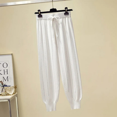 Diamonds Bling Γυναικεία Cropped Παντελόνια Κορεάτικη μόδα Παντελόνι Pencil Casual Joggers Ψηλόμεση Streetwear Harem Παντελόνι Reflective