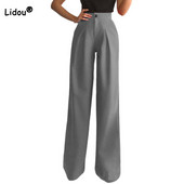 Női ruházat 2022 új tavaszi nyár alkalmi gomb egyszínű közép derék nadrágok divatos szürke öltöny egyenes nadrág női