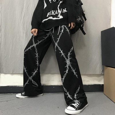 HOUZHOU Harajuku Streetwear Grunge széles szárú nadrágok női túlméretezett hippi mintás nadrágok női kocogók melegítőnadrágok bő retro