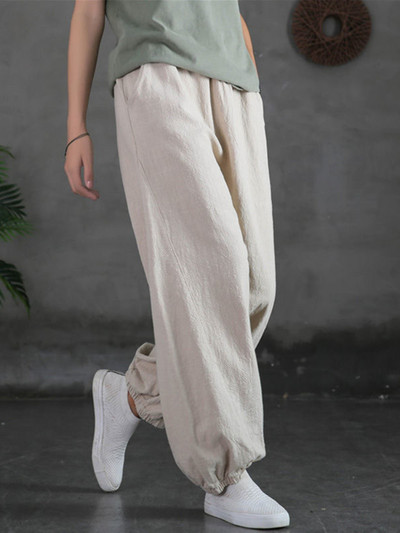 100% pamut női nadrágok tavaszi nyár egyszínű Retro Bloomers divatos sokoldalú női nadrágok magas derekú, laza alkalmi nadrágok