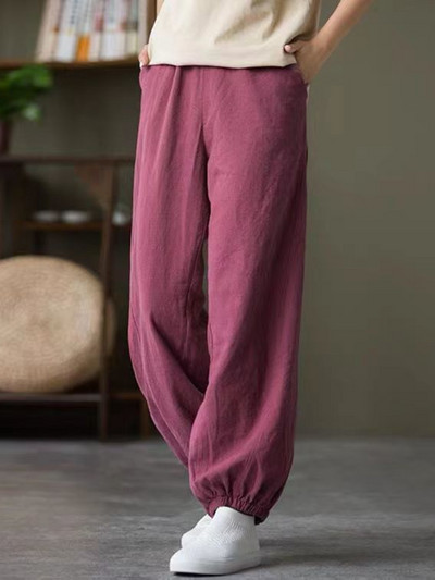 100% pamut női nadrágok tavaszi nyár egyszínű Retro Bloomers divatos sokoldalú női nadrágok magas derekú, laza alkalmi nadrágok