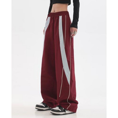 High Street Naiste sörkijad Tehnilised püksid Vintage soliidne keskmise vöökohaga nöör kottis püksid laia säärega dressipüksid Streetwear kaubapüksid