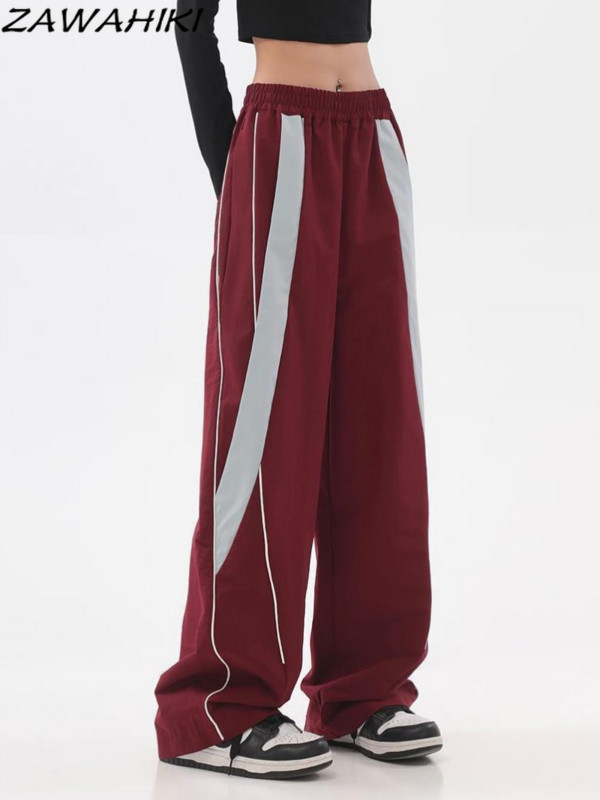 High Street Naiste sörkijad Tehnilised püksid Vintage soliidne keskmise vöökohaga nöör kottis püksid laia säärega dressipüksid Streetwear kaubapüksid