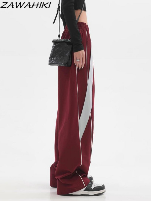 High Street Naiste sörkijad Tehnilised püksid Vintage soliidne keskmise vöökohaga nöör kottis püksid laia säärega dressipüksid Streetwear kaubapüksid