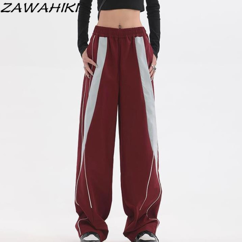 High Street Naiste sörkijad Tehnilised püksid Vintage soliidne keskmise vöökohaga nöör kottis püksid laia säärega dressipüksid Streetwear kaubapüksid