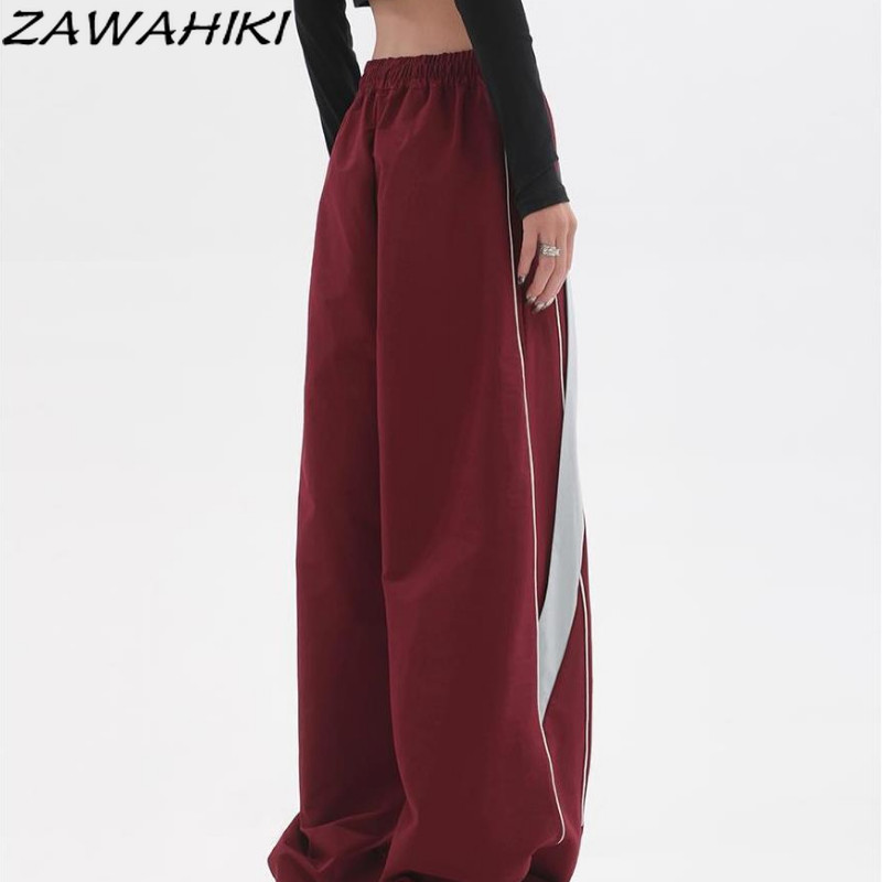 High Street Naiste sörkijad Tehnilised püksid Vintage soliidne keskmise vöökohaga nöör kottis püksid laia säärega dressipüksid Streetwear kaubapüksid