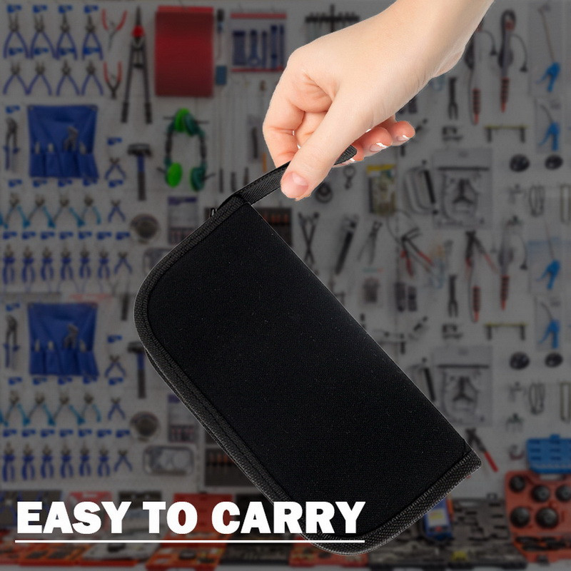 Melns daudzfunkcionāls audekla pulksteņu remonts pārnēsājama instrumentu soma rāvējslēdzēja uzglabāšanas rīks rāvējslēdzēja organizatora instrumenta daļu uzglabāšanas soma