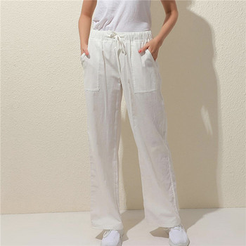 Καλοκαιρινό υπερμεγέθη παντελόνι φαρδύ γυναικείο vintage βαμβακερό λινό Palazzo Fashion μακρύ παντελόνι Casual ελαστική μέση μασίφ Pantalon 2XL