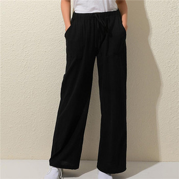 Καλοκαιρινό υπερμεγέθη παντελόνι φαρδύ γυναικείο vintage βαμβακερό λινό Palazzo Fashion μακρύ παντελόνι Casual ελαστική μέση μασίφ Pantalon 2XL