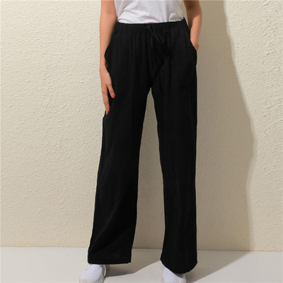 Nyári túlméretezett széles szárú nadrágok női vintage pamut lenvászon Palazzo divatos hosszú nadrágok alkalmi elasztikus derék, tömör Pantalon 2XL
