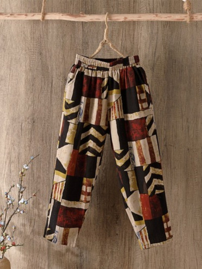 Módne potlačené bavlnené ľanové háremové nohavice pre ženy 2022 Letné ležérne nohavice s vysokým pásom po lýtka, voľné nohavice, dámske streetwear