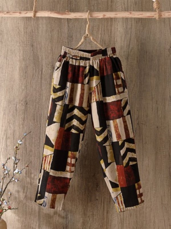 Módne potlačené bavlnené ľanové háremové nohavice pre ženy 2022 Letné ležérne nohavice s vysokým pásom po lýtka, voľné nohavice, dámske streetwear