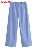 Tangada 2023 mood naiste sinisetriibulised laia säärega püksid püksid elastne vöökoht naiste püksid QN136