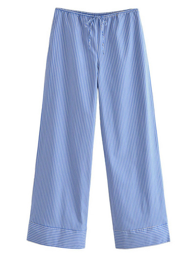 Tangada 2023 mood naiste sinisetriibulised laia säärega püksid püksid elastne vöökoht naiste püksid QN136