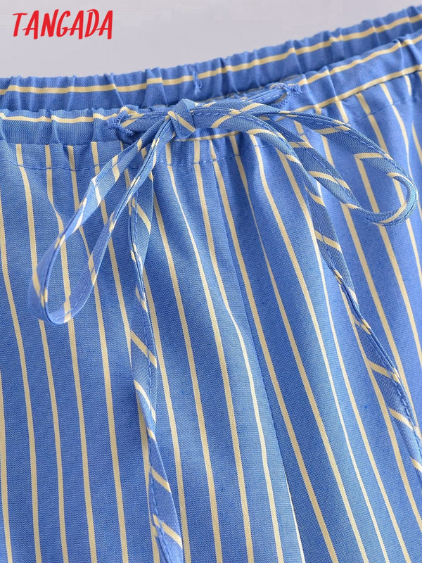 Tangada 2023 mood naiste sinisetriibulised laia säärega püksid püksid elastne vöökoht naiste püksid QN136