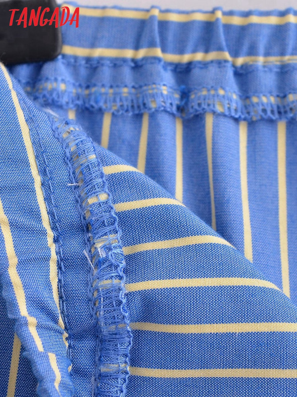 Tangada 2023 mood naiste sinisetriibulised laia säärega püksid püksid elastne vöökoht naiste püksid QN136