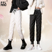 Utcai divatos női pehelynadrágok 2022 új betűs patchwork téli hárem Pantalones szélálló, meleg, elasztikus derékú havas melegítőnadrág