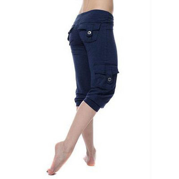 Καλοκαιρινό παντελόνι για γυναίκες Ελαστική μέση μέχρι το γόνατο Τσέπη με κουμπί Casual αθλητικό παντελόνι Επιστροφή στα βασικά Κολάν μεσαιωνική φορεσιά