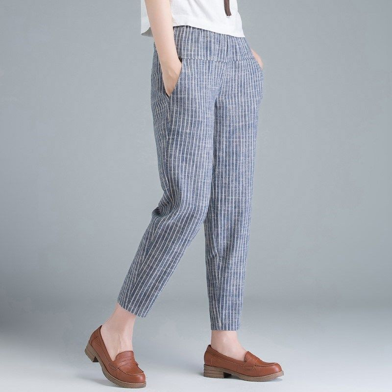 Wakamono βαμβακερό παντελόνι Γυναικείο καλοκαιρινό παντελόνι για γυναίκες Ψηλόμεσο παντελόνι Χαρέμ Γυναικείο παντελόνι με ρίγες γυναικείο παντελόνι χαρέμι