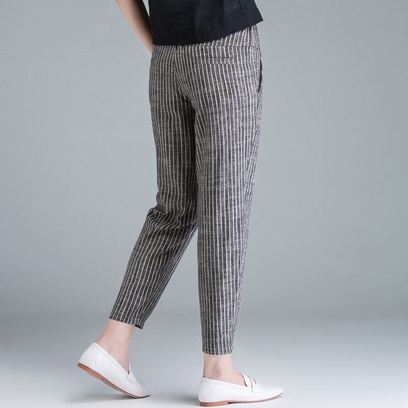 Wakamono βαμβακερό παντελόνι Γυναικείο καλοκαιρινό παντελόνι για γυναίκες Ψηλόμεσο παντελόνι Χαρέμ Γυναικείο παντελόνι με ρίγες γυναικείο παντελόνι χαρέμι