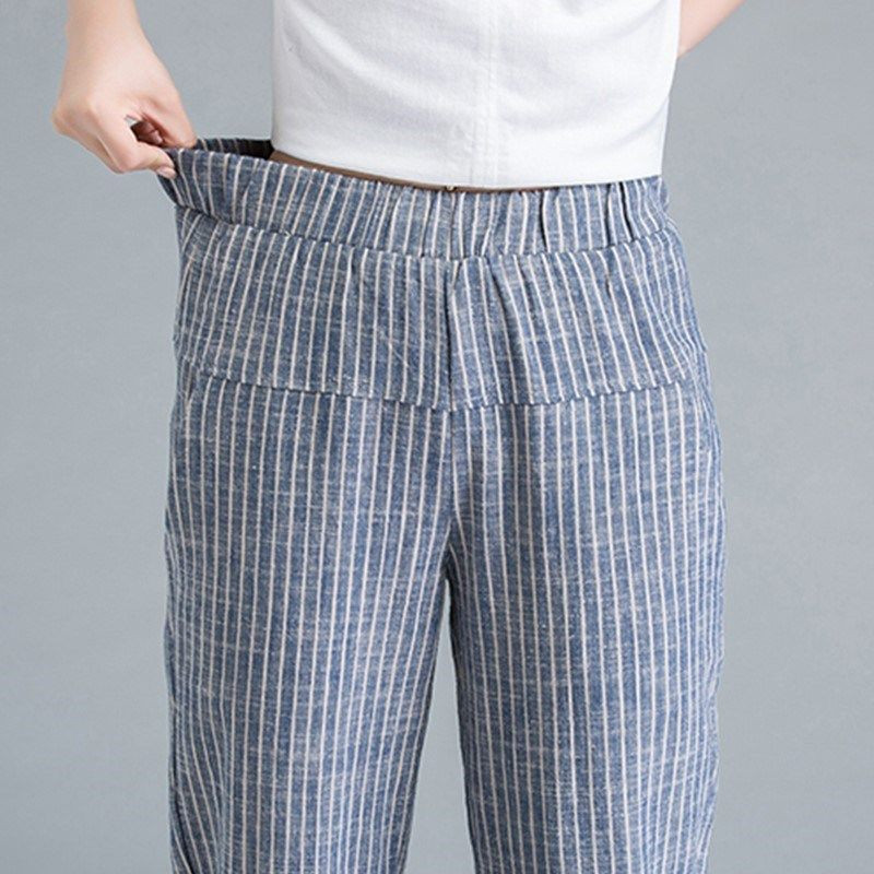 Wakamono βαμβακερό παντελόνι Γυναικείο καλοκαιρινό παντελόνι για γυναίκες Ψηλόμεσο παντελόνι Χαρέμ Γυναικείο παντελόνι με ρίγες γυναικείο παντελόνι χαρέμι