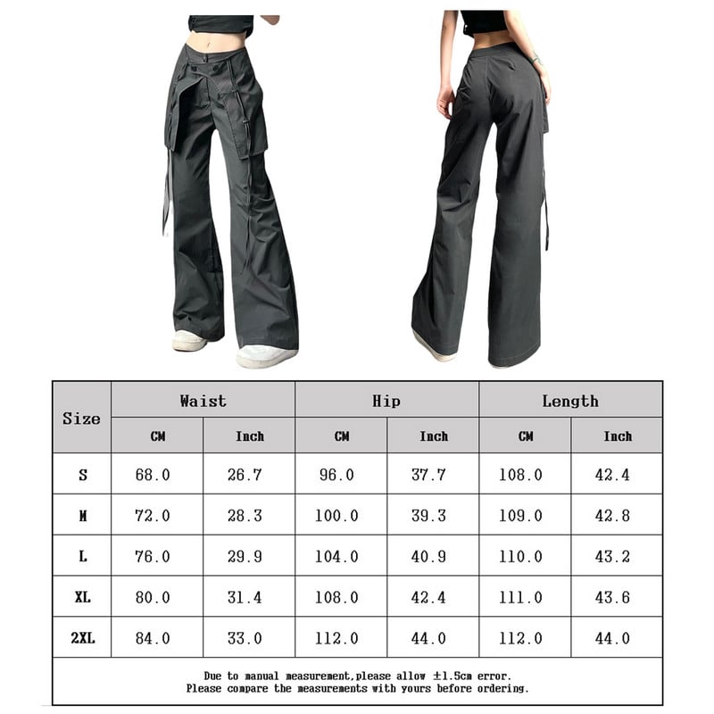 Y2K táskás nadrág középső derekú női laza tehernadrág kényelmes fekete egyszínű vintage, laza szabású húzózsinórral, nagy zsebekkel
