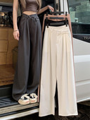 Platas bikses sievietēm ar augstu vidukli, brīvi salokāmas vienkrāsainas garās bikses Sieviešu ielas apģērbs Modes apģērbs