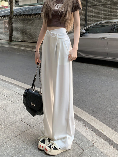 Platas bikses sievietēm ar augstu vidukli, brīvi salokāmas vienkrāsainas garās bikses Sieviešu ielas apģērbs Modes apģērbs