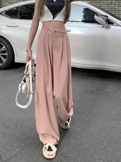 Platas bikses sievietēm ar augstu vidukli, brīvi salokāmas vienkrāsainas garās bikses Sieviešu ielas apģērbs Modes apģērbs