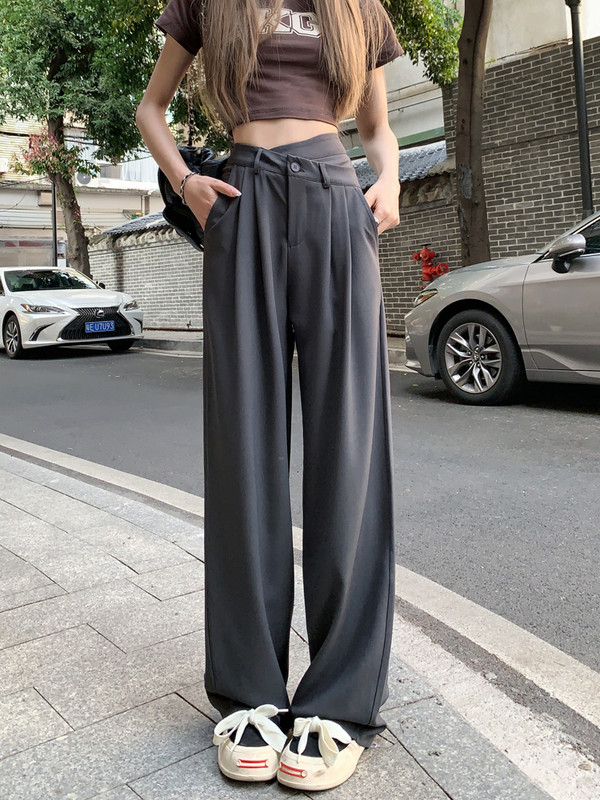 Platas bikses sievietēm ar augstu vidukli, brīvi salokāmas vienkrāsainas garās bikses Sieviešu ielas apģērbs Modes apģērbs