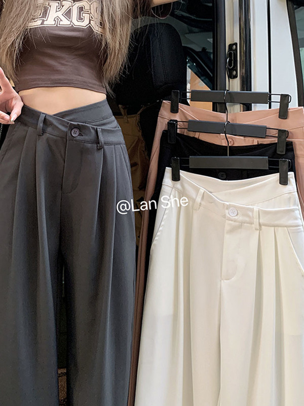 Platas bikses sievietēm ar augstu vidukli, brīvi salokāmas vienkrāsainas garās bikses Sieviešu ielas apģērbs Modes apģērbs