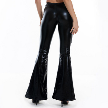 Σέξι PU Δερμάτινο Μεταλλικό Παντελόνι Γυαλιστερό Holographic Flare Παντελόνι Γυναικείο Κοριτσίστικο Bodycon Ελαστική Μέση Καμπάνα Παντελόνι Clubwear