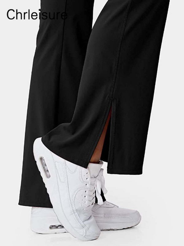 CHRLEISURE Skinny Sport Nadrágok Női Tavaszi Fitness Keresztbe húzott magas derekú Nadrág Alkalmi, osztott zsebű, fényes nadrág Női