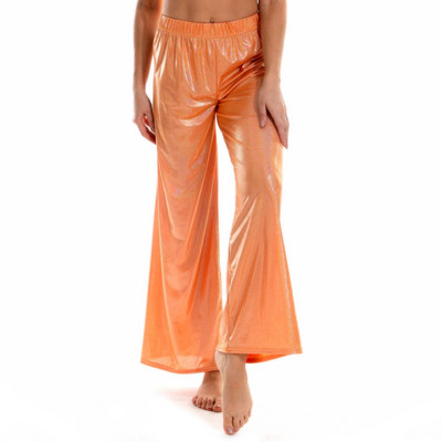 Női divat Fényes metál spandex Disco Pole Dance széles szárú nadrág Elasztikus derék Hip Hop nadrág Bő utcai viselet Jazz nadrág