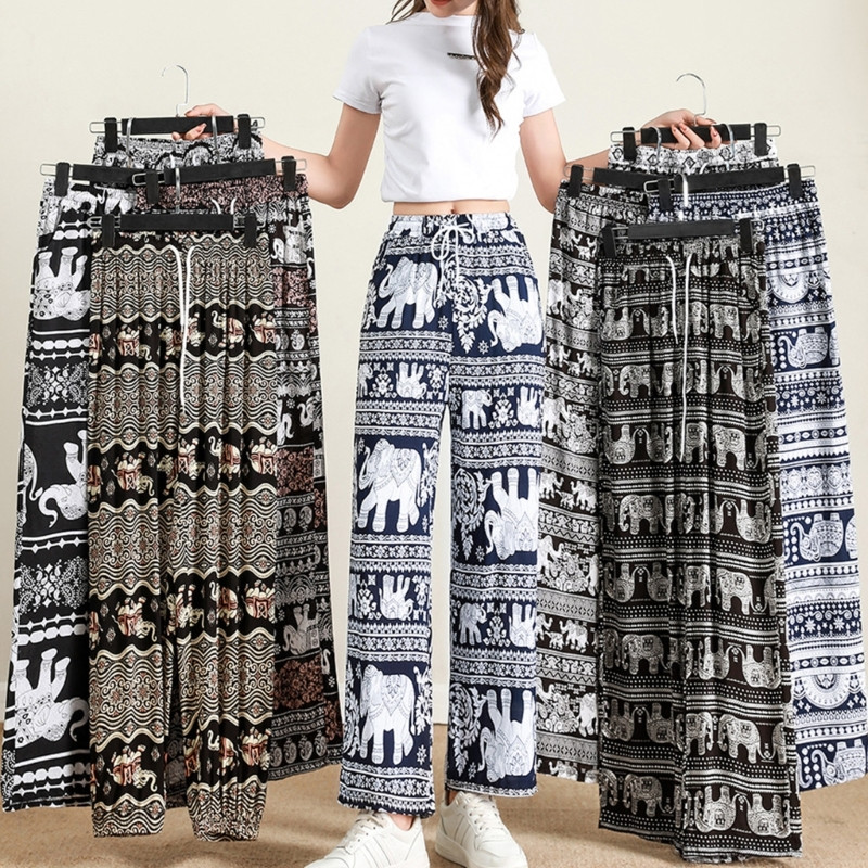 Női Palazzo nadrág széles szárú magas derekú elefánt nyomott Lounge Beach nadrág