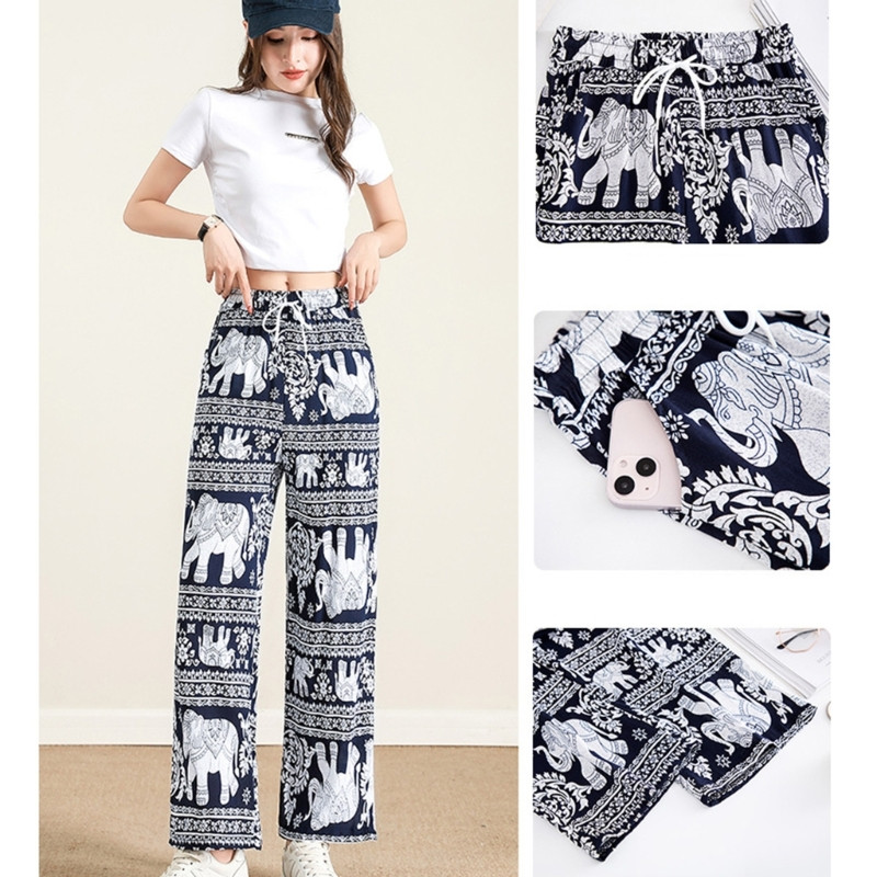 Női Palazzo nadrág széles szárú magas derekú elefánt nyomott Lounge Beach nadrág